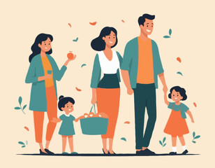 Happy Family Vector Illustration – Parents and Kids Together