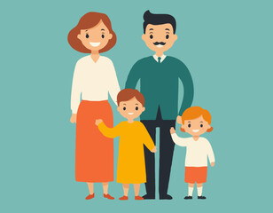Happy Family Vector Illustration – Parents and Kids Together