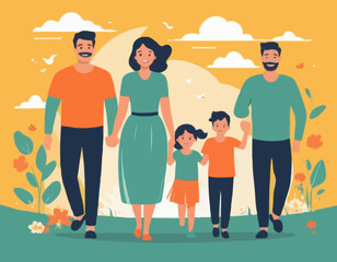 Happy Family Vector Illustration – Parents and Kids Together