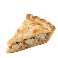 A whole single chicken pot pie slice isolated on a transparent background