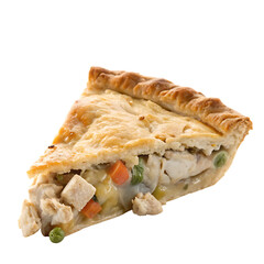 A whole single chicken pot pie slice isolated on a transparent background