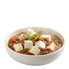 A whole single chili paneer dish isolated on a transparent background