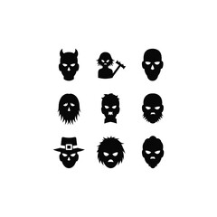 Collection of spooky zombie skull icons, perfect for halloween designs