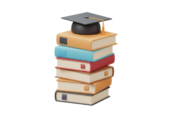 Isolated Stack of Textbooks Topped with a Graduation Cap