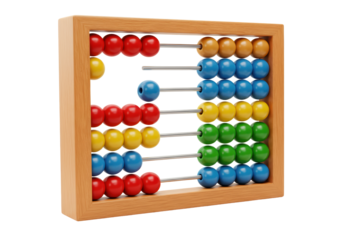 Isolated Realistic Wooden Abacus with Colorful Beads in Mid-Calculation