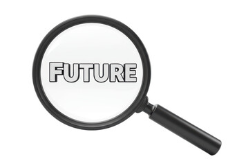 Isolated Magnifying Glass Focusing on the Word Future for Analysis