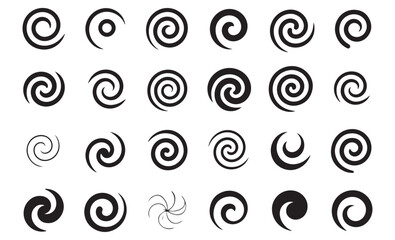 A minimalist collection of abstract spiral shapes and swirls in vector format.
