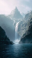 Majestic waterfall mountain landscape