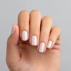 Close up of a woman's beautiful manicure on smooth hand soft lighting in a minimalist environment