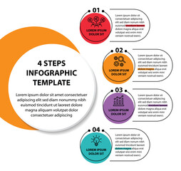 4 steps infographic template with 4 options. Flowchart that can be used for business report, data visualization and presentation. Timeline infographic elements vector illustration.