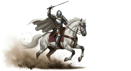 Knight in Shining Armor Riding Majestic White Horse Victorious Charge