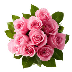 Obraz premium beautiful bouquet of pink roses surrounded by green leaves, perfect for expressing love and appreciation. This vibrant arrangement adds touch of elegance to any occasion
