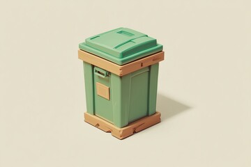 3d recycling bin with four colorful compartments and recycle symbol on pastel background, Eco-friendly waste sorting scene showcasing sustainable living in playful design.
