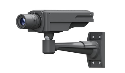 Black security camera, Isolated on transparent background. 3d illustration.