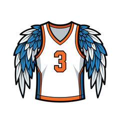 White Basketball Jersey with Blue and Orange Wings Design Number 3 Illustration