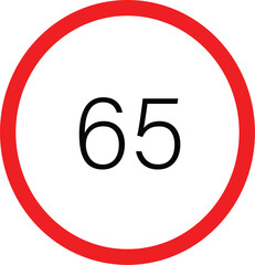 Red and White Circular Speed Limit Sign for 65
