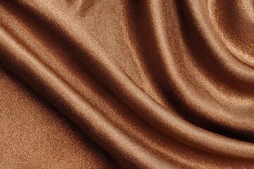 Closeup of rich brown, draped satin fabric
