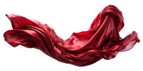 dark red fabric flowing gracefully on isolated on white background PNG , AI GENERATED