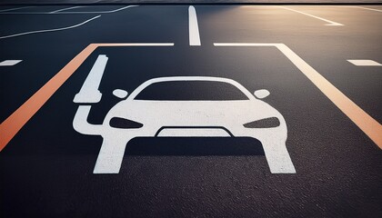 electric vehicle charging symbol painted on parking lot asphalt clear minimal design indicating ev charging station location