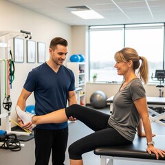 Fototapeta premium Physiotherapist assisting patient exercise