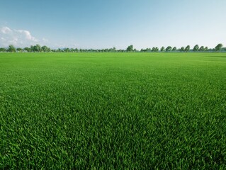 Obraz premium Lush Green Grass Field Under Clear Blue Sky with Gentle Horizon