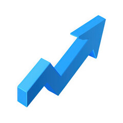 Bright blue 3d arrow showing upward trend and growth isolated on transparent background