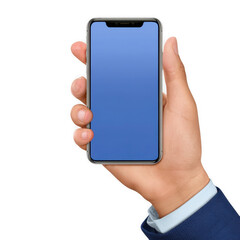 Hand holding a modern smartphone isolated on transparent background