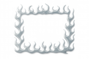 White rectangular frame composed of stylized burning flames, transparent background, symbolizing fire, heat, dynamic energy design element