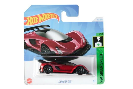 Istanbul, Turkey - August 8, 2025: A Hot Wheels Czinger 21C die cast is isolated on white background.
