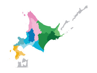 Hokkaido Japan Map Flat Color Random Area Design
