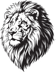 Majestic Black and White Lion Head Illustration, Vector Design