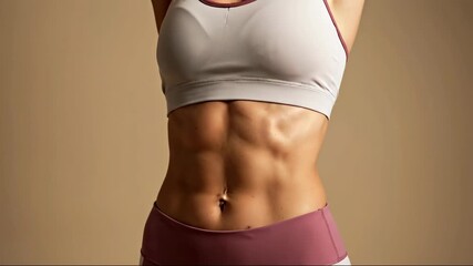Fit woman sports bra showing toned abs core muscles fitness training. Athletic physique body sculpting concept. Fitness services personal training gym membership banner - Powered by Adobe