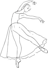 Elegant ballerina in graceful pose, beautiful vector illustration for dance studios and educational designs.