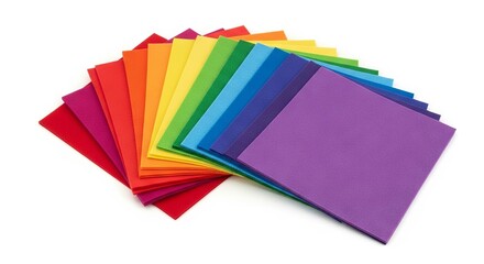 rainbow colored felt sheets fanned out on a solid white background