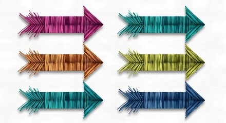 Vibrant directional arrows guide progress, showcasing dynamic movement and creative flow in a modern, clean aesthetic for impactful business presentations.