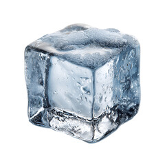 Single ice cube melting on black background