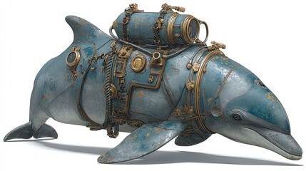 Fototapeta premium Steampunk dolphin with diving gear