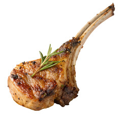 A whole single roasted lamb chop isolated on a transparent background