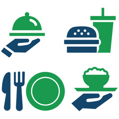 Food Service Icons Restaurant, Meal, and Serving Symbol Set