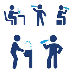 Hydration Icons – People Drinking Water Vector Set