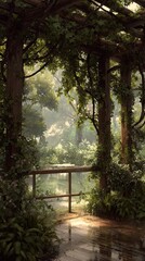 Fototapeta premium Tranquil forest path sunlight
