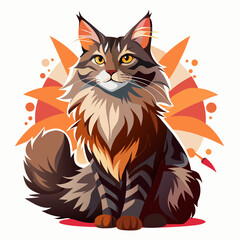 vector illustration of maine coon, sitting, abstract