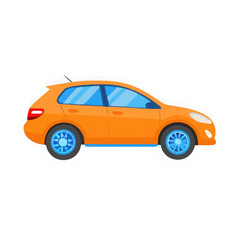 Fototapeta premium Bright orange hatchback car with blue tinted windows isolated on transparent background