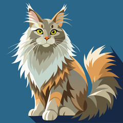 vector illustration of maine coon, climbing, flat design
