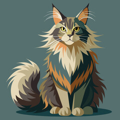 vector illustration of maine coon, sitting, flat design