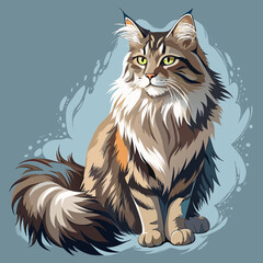 vector illustration of maine coon, climbing, watercolor