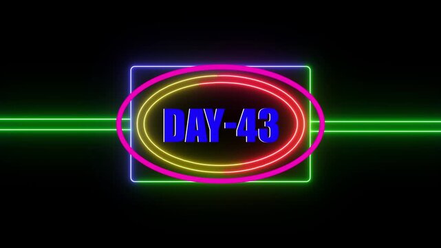 Day 43 Text neon rectangle and circle Animation Videos On Black Background.