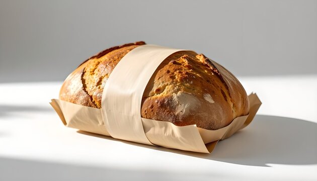 Artisan sourdough bread wrapped in brown paper. Homemade and fresh from the bakery no label.