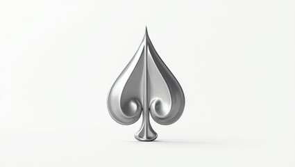 Detailed metallic spade symbol on white background.