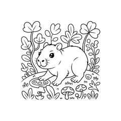 Obraz premium Adorable Cartoon Wombat in Forest Setting Line Art Illustration